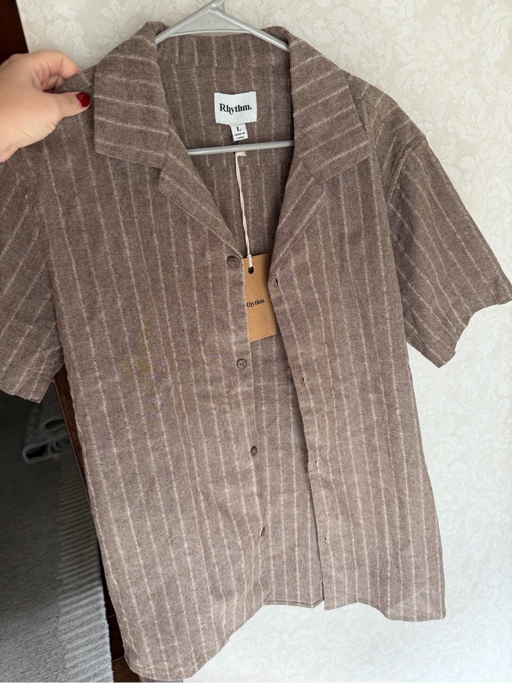 Rhythm. Men's Brown Striped Short-Sleeve Button-Up Shirt